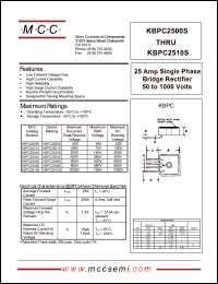 KBPC2506S datasheet: 25A, 600V ultra fast recovery rectifier KBPC2506S