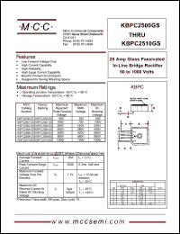 KBPC2500GS datasheet: 25A, 50V ultra fast recovery rectifier KBPC2500GS