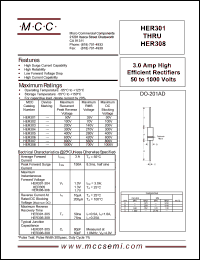 HER308 datasheet: 3.0A, 1000V ultra fast recovery rectifier HER308