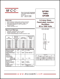GP30M datasheet: 3.0A, 1000V ultra fast recovery rectifier GP30M