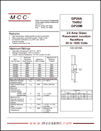 GP20M datasheet: 2.0A, 1000V ultra fast recovery rectifier GP20M