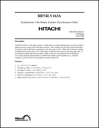 HD74LV163A datasheet: Synchronous 4-bit Binary Counter with Synchronous Clear HD74LV163A