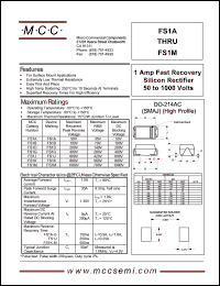 FS1M datasheet: 1.0A, 1000V ultra fast recovery rectifier FS1M