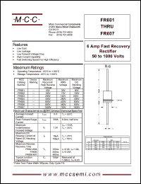 FR601 datasheet: 6.0A, 50V ultra fast recovery rectifier FR601
