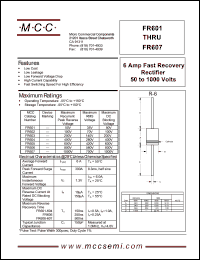 FR604 datasheet: 6.0A, 400V ultra fast recovery rectifier FR604