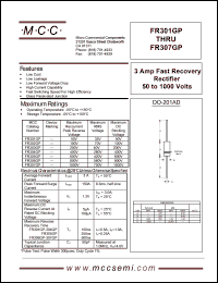 FR301GP datasheet: 3.0A, 50V ultra fast recovery rectifier FR301GP