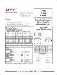 FR1Q datasheet: 1.0A, 1200V ultra fast recovery rectifier FR1Q