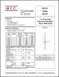FR151 datasheet: 1.5A, 50V ultra fast recovery rectifier FR151