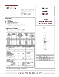 FR101 datasheet: 1.0A, 50V ultra fast recovery rectifier FR101