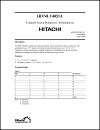 HD74LV4051A datasheet: 8-channel Analog Multiplexer/Demultiplexer HD74LV4051A