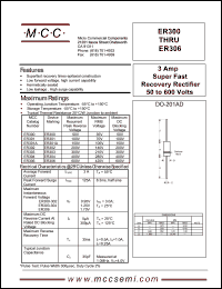 ER301A datasheet: 3.0A, 150V ultra fast recovery rectifier ER301A