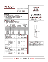 EGP20D datasheet: 2.0A, 200V ultra fast recovery rectifier EGP20D