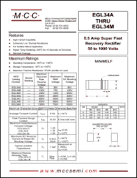 EGL34B datasheet: 0.5A, 100V ultra fast recovery rectifier EGL34B