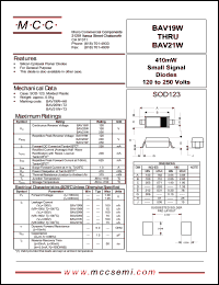BAV21W datasheet: 200mA, 250V ultra fast recovery rectifier BAV21W