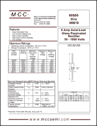 60S05 datasheet: 6.0A, 50V ultra fast recovery rectifier 60S05