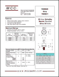 1N5830 datasheet: 25A, 25V ultra fast recovery rectifier 1N5830