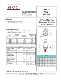 1N5814 datasheet: 20A, 100V ultra fast recovery rectifier 1N5814