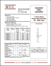 1N5404GP datasheet: 3.0A, 400V ultra fast recovery rectifier 1N5404GP