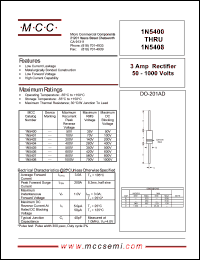 1N5400 datasheet: 3.0A, 50V ultra fast recovery rectifier 1N5400