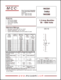 1N5391B datasheet: 1.5A, 50V ultra fast recovery rectifier 1N5391B