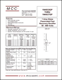 1N4937GP datasheet: 1.0A, 600V ultra fast recovery rectifier 1N4937GP