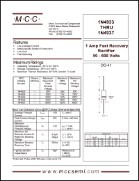 1N4933 datasheet: 1.0A, 50V ultra fast recovery rectifier 1N4933