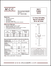 1N17 datasheet: 1.0A, 20V ultra fast recovery rectifier 1N17