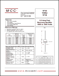 1F18 datasheet: 0.5A, 1800V ultra fast recovery rectifier 1F18
