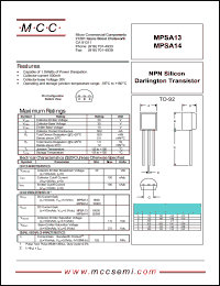 MPSA13 datasheet: Ic=500mA, Vce=5.0V transistor MPSA13