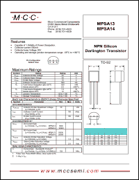 MPSA14 datasheet: Ic=500mA, Vce=5.0V transistor MPSA14