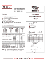BC857A datasheet: Ic=100mA, Vce=5.0V transistor BC857A