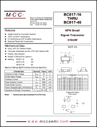BC817-16 datasheet: Ic=800mA, Vce=1.0V transistor BC817-16