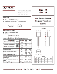 2N4124 datasheet: Ic=200mA, Vce=1.0V transistor 2N4124