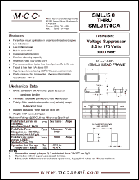 SMLJ120A datasheet: Ppk=3000W, Vc=193V transient voltage suppressor SMLJ120A