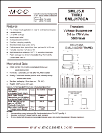 SMLJ130A datasheet: Ppk=3000W, Vc=209V transient voltage suppressor SMLJ130A