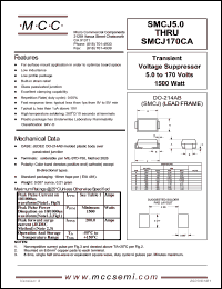 SMCJ100 datasheet: Ppk=1500W, Vc=179V transient voltage suppressor SMCJ100