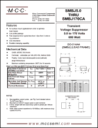 SMBJ100 datasheet: Ppk=600W, Vc=179V transient voltage suppressor SMBJ100