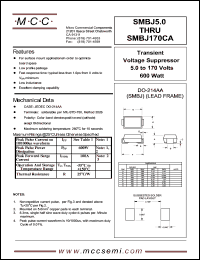 SMBJ12CA datasheet: Ppk=600W, Vc=19.9V transient voltage suppressor SMBJ12CA