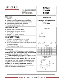 SM05 datasheet: Ppk=500W, Vc=9.8V transient voltage suppressor SM05