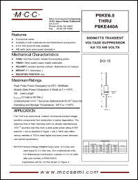 P6KE10 datasheet: Ppk=600W, Vc=15V transient voltage suppressor P6KE10