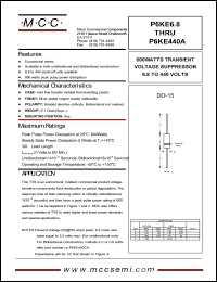 P6KE100A datasheet: Ppk=600W, Vc=137V transient voltage suppressor P6KE100A