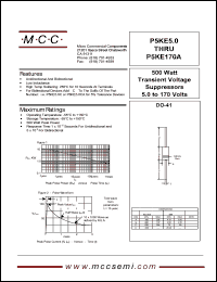 P5KE12 datasheet: Ppk=500W, Vc=22.0V transient voltage suppressor P5KE12