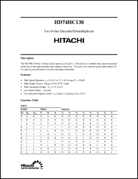 HD74HC138 datasheet: 3-to-8 line Decoder/Demultiplexer HD74HC138