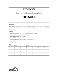 HD74HC139 datasheet: Dual 2-to-4 line Decoders/Demultiplexers HD74HC139
