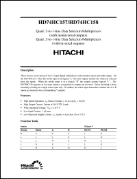 HD74HC157 datasheet: Quad. 2-to-1 line Data Selectors/Multiplexers with noninverted outputs HD74HC157
