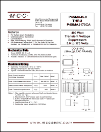P4SMAJ100 datasheet: Ppk=400W, Vc=179V transient voltage suppressor P4SMAJ100