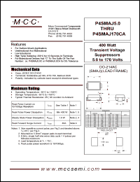 P4SMAJ11C datasheet: Ppk=400W, Vc=201.V transient voltage suppressor P4SMAJ11C