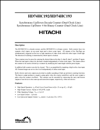 HD74HC193 datasheet: Synchronous Up/Down 4-bit Binary Counter with Dual Clock Lines HD74HC193