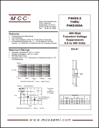 P4KE16A datasheet: Ppk=400W, Vc=22.5V transient voltage suppressor P4KE16A