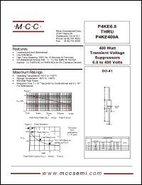 P4KE18A datasheet: Ppk=400W, Vc=25.2V transient voltage suppressor P4KE18A